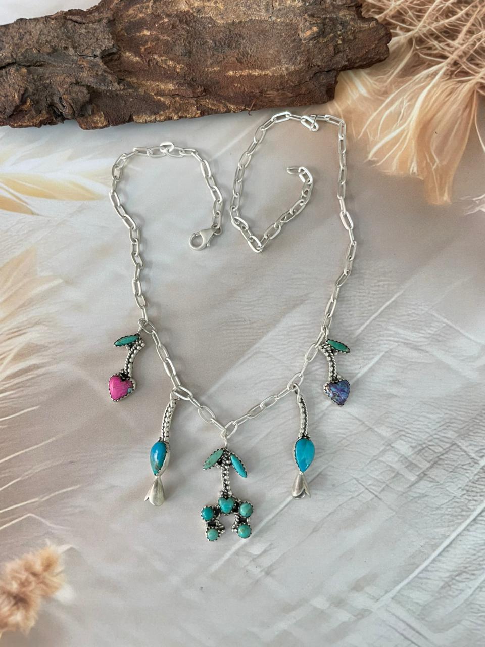 Handmade Sterling Silver Multi Stone Cherry Necklace "Signed Nizhoni"