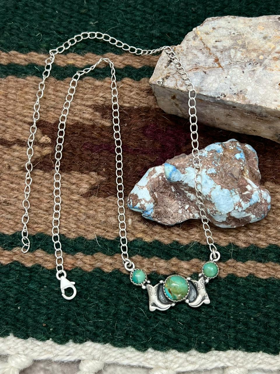 Handmade Sterling Silver Kingman Turquoise Necklace "Signed Nizhoni" (7)