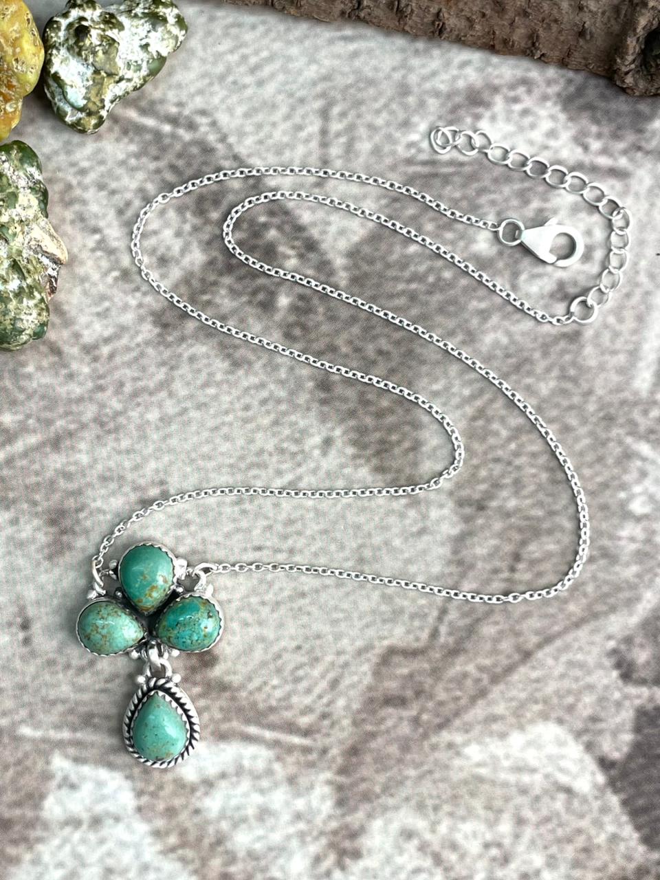 Handmade Sterling Silver Old stock Royston Turquoise Necklace "Signed Nizhoni"