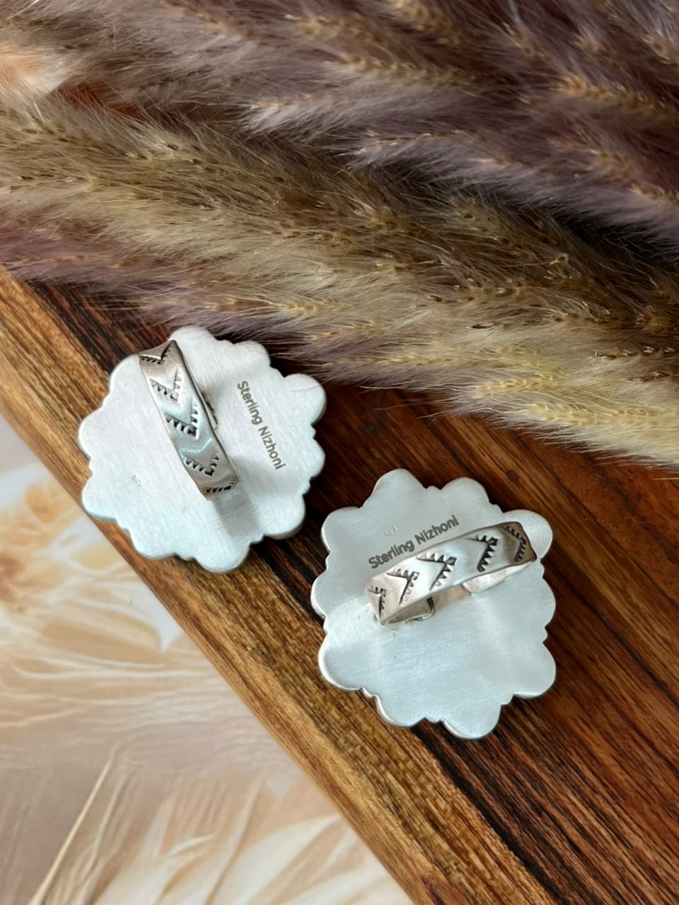 Handmade Sterling Silver Paloma Turquoise with White Buffalo Adjustable Ring Signed Nizhoni (6)
