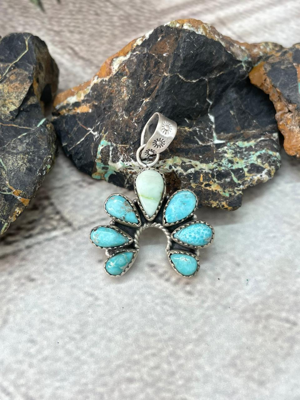 Handmade Sterling Silver Palomino with White Water Pendant "Signed Nizhoni"