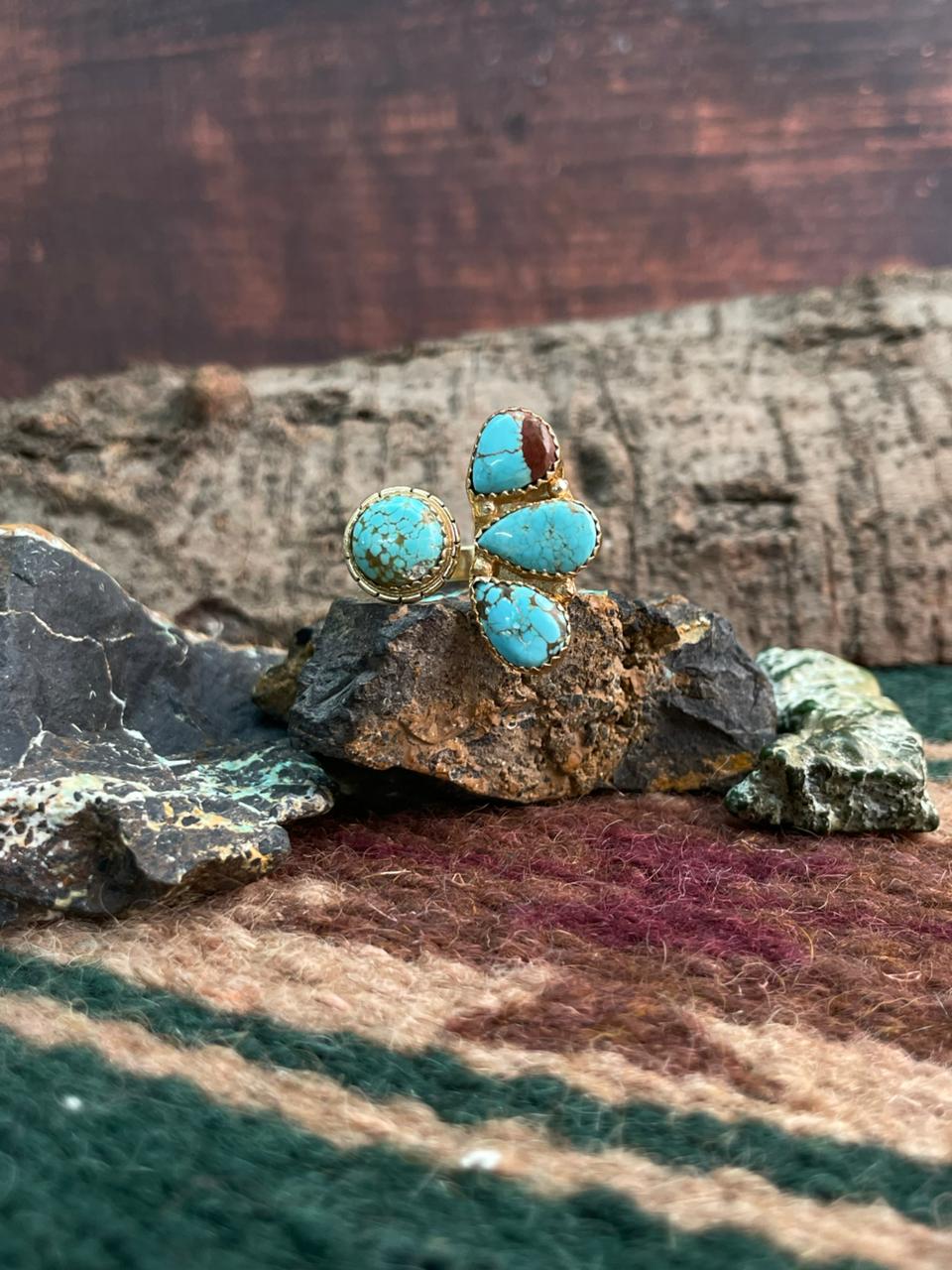 “The Golden Collection” Handmade Number 8 Turquoise with Gold Adjustable Ring