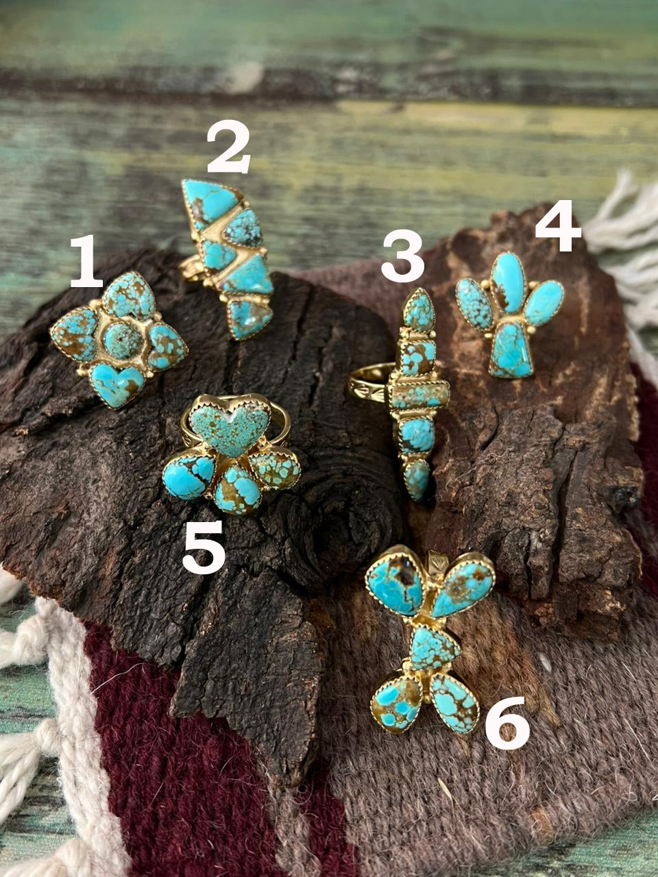 “The Golden Collection” Handmade Number 8 Turquoise with Gold Adjustable Ring