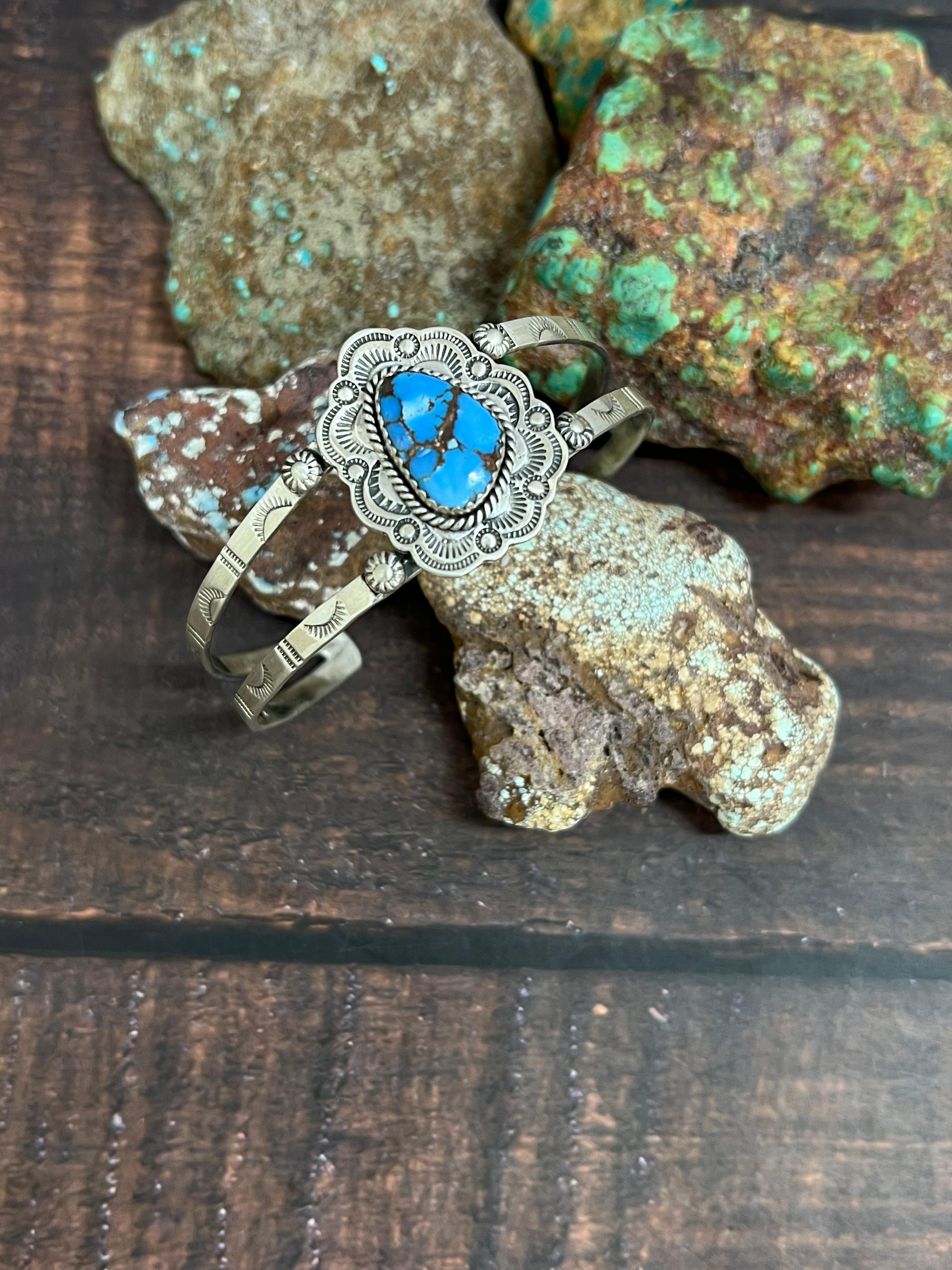 Handmade Sterling Silver Golden Hills Cuff Bracelet with Signed Nizhoni