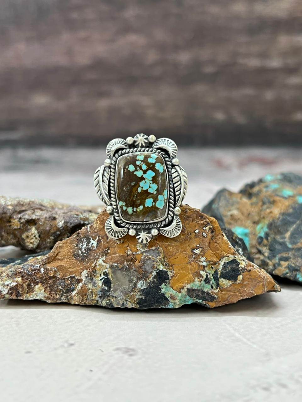 Handmade Sterling Silver Number 8 Turquoise Adjustable Ring "Signed Nizhoni"