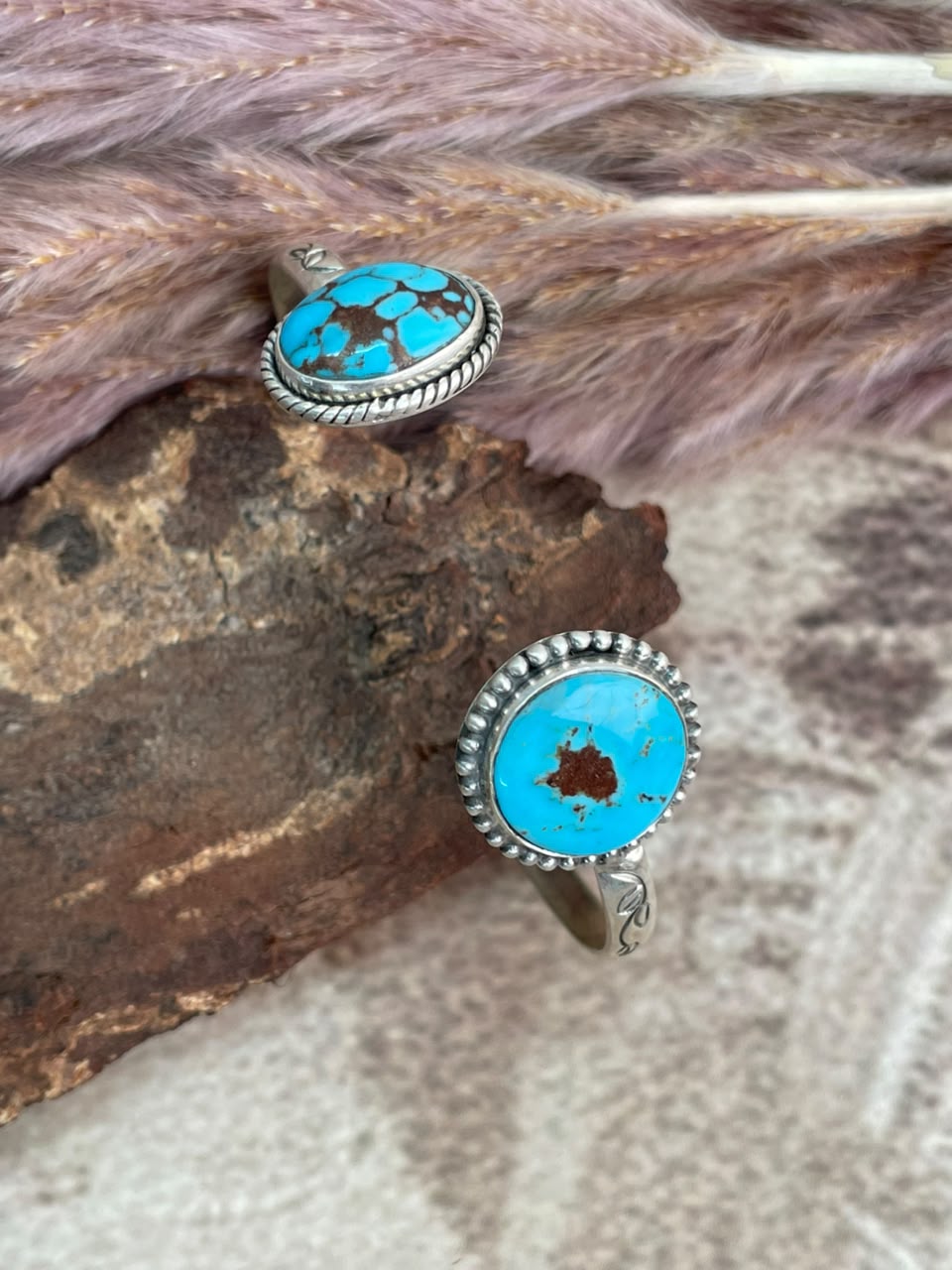 Handmade Sterling Silver Egyptian Turquoise Collection: Cuff Bracelet Signed Nizhoni