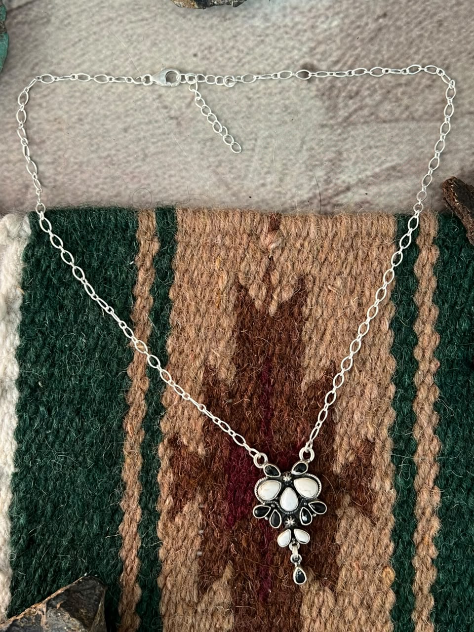 Handmade Sterling Silver White Buffalo Necklace Signed Nizhoni