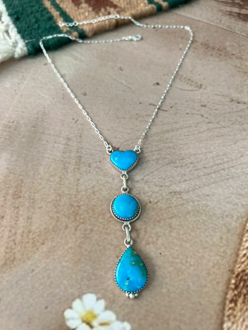 Handmade Sterling Silver Hardy Pit Collection: Drop Necklace Signed Nizhoni