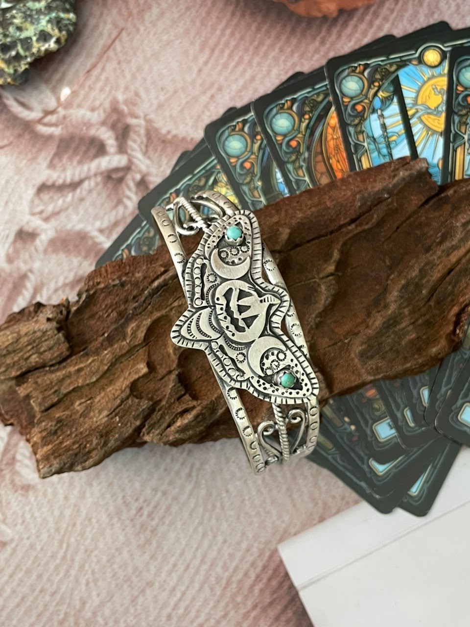 Handmade Sterling Silver Kingman Turquoise Halloween Collection: Cuff Bracelet Signed Nizhoni