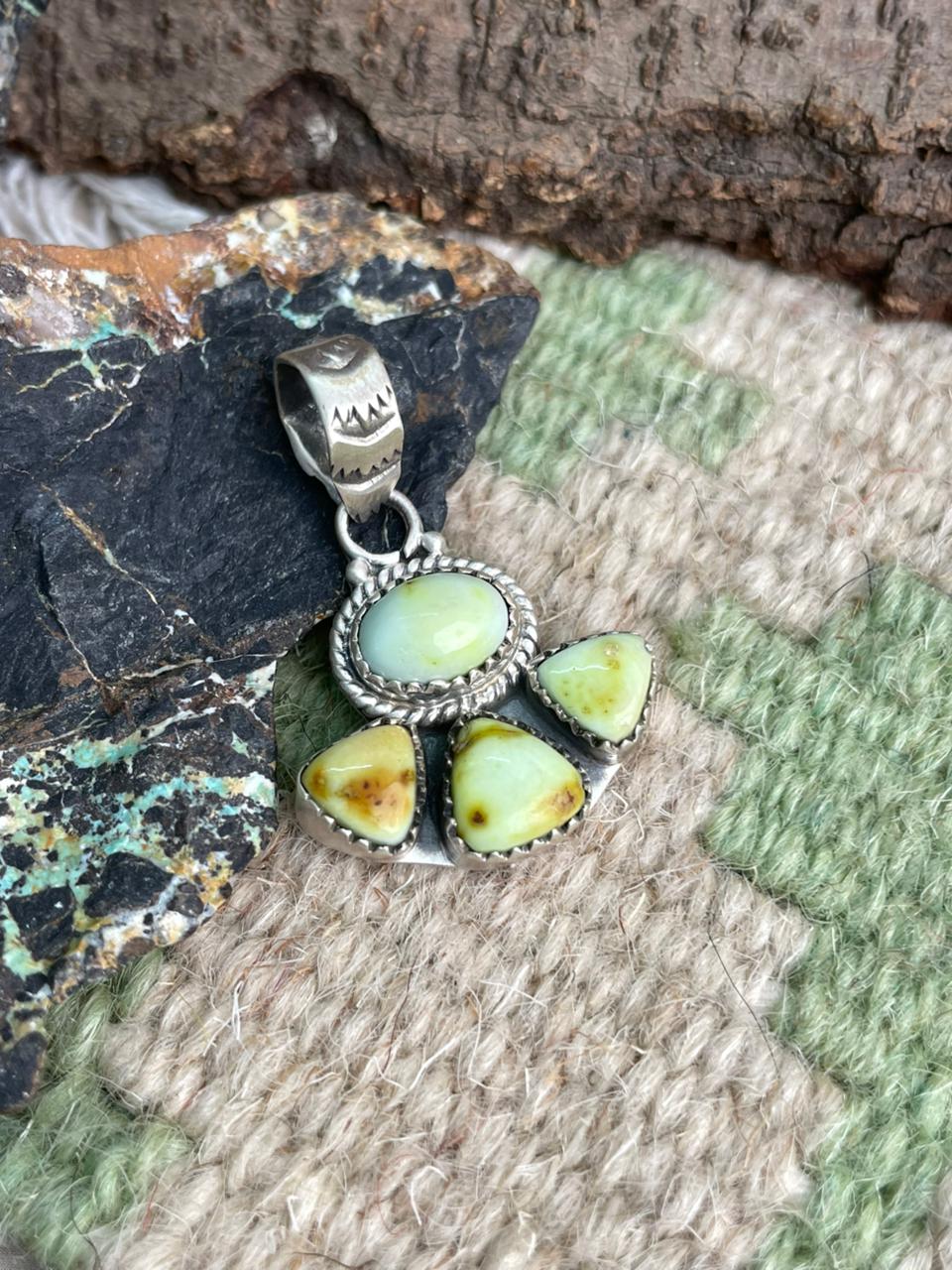 Handmade Sterling Silver Palomino Turquoise Pendant "Signed Nizhoni"