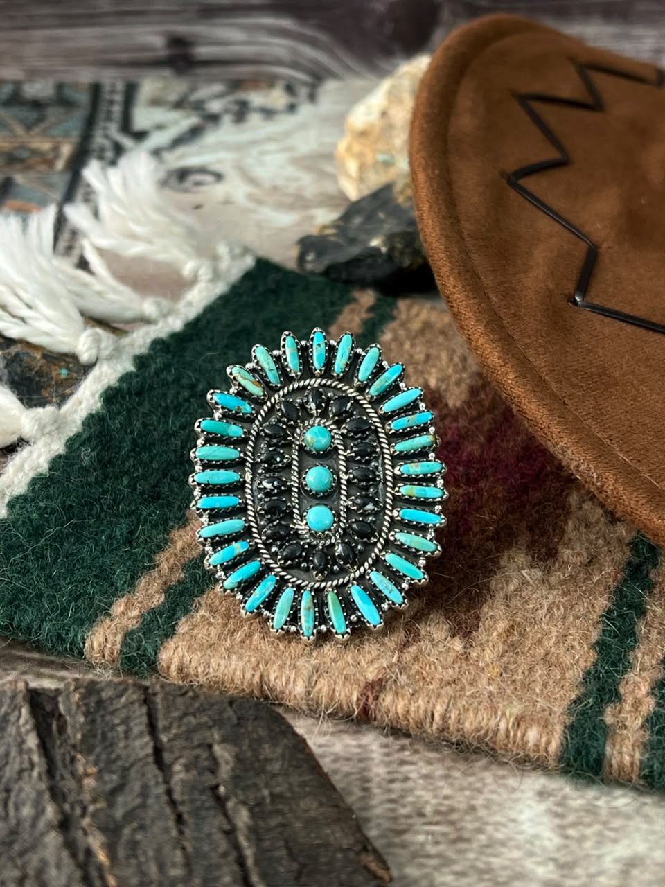 Handmade Sterling Silver Kingman Turquoise with White Buffalo Adjustable Ring Signed Nizhoni (8)