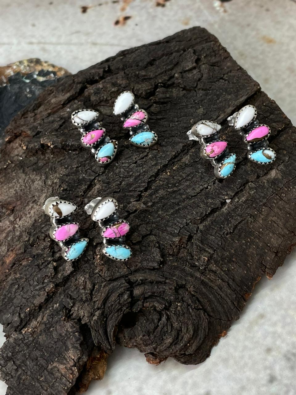Handmade Sterling Silver Cotton Candy Post Studs Earrings "Signed Nizhoni"