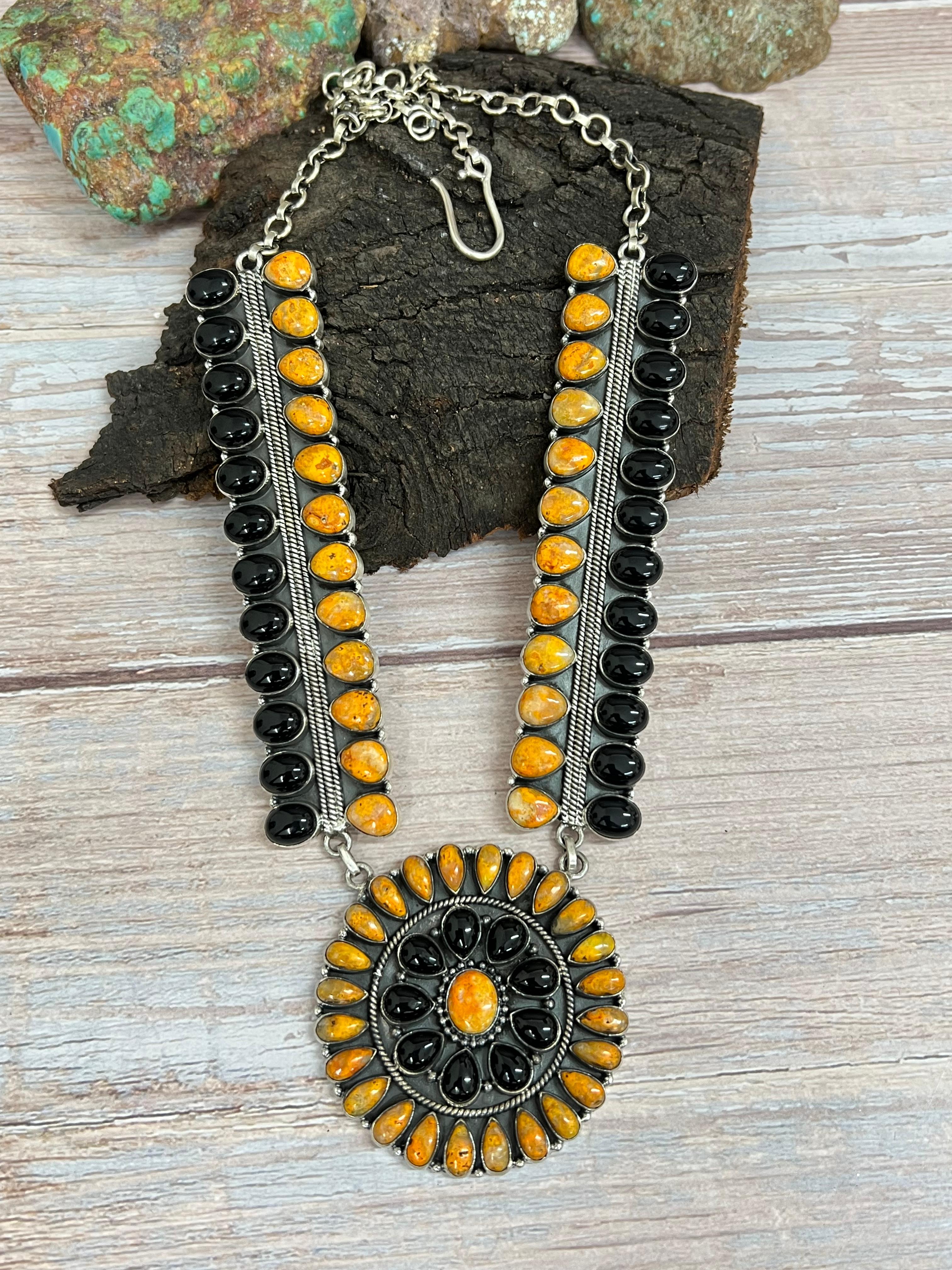 Handmade Sterling Silver Black Onyx, Bumblebee Necklace Signed Nizhoni