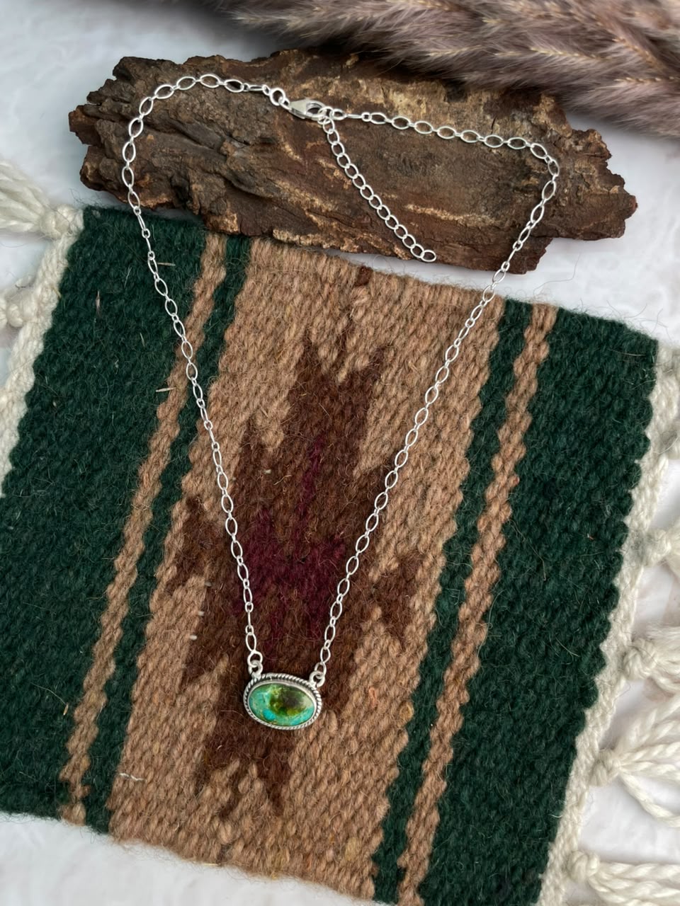 Handmade Sterling Silver Sonoran Mountain Turquoise Necklace Signed Nizhoni