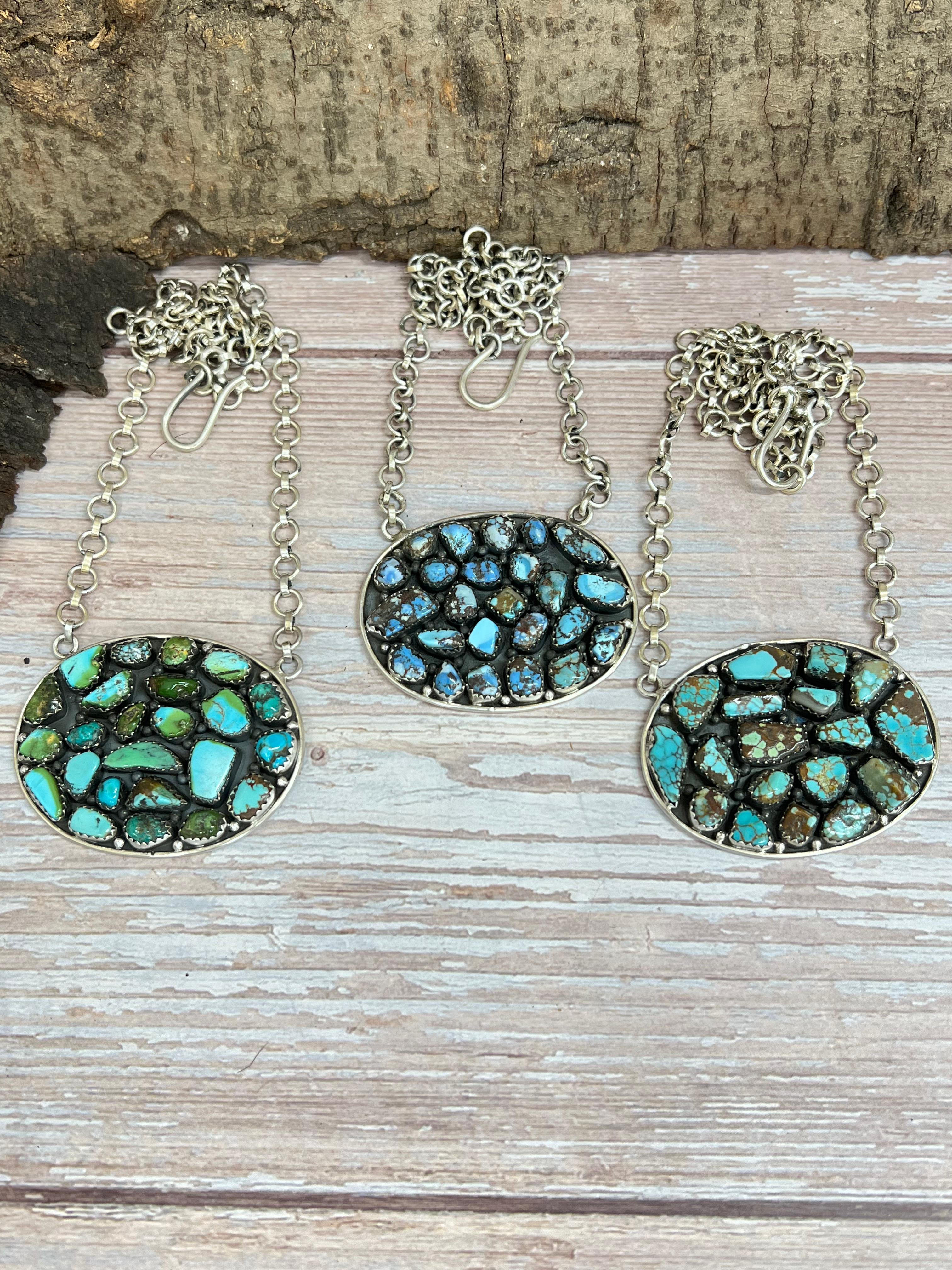 Handmade Sterling Silver Multi Stone Necklace with Signed Nizhoni