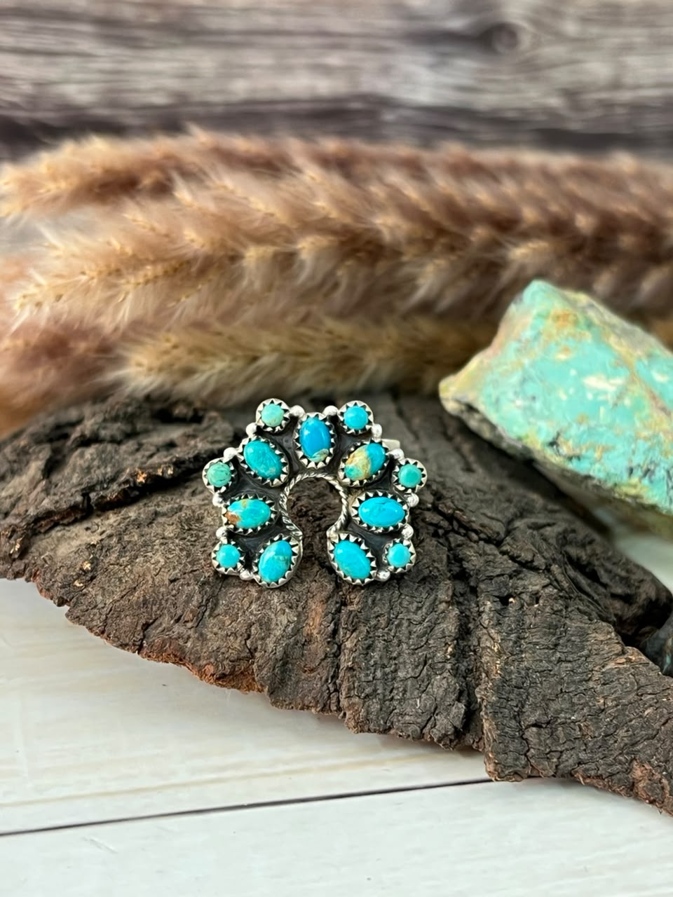 Handmade Sterling Silver Kingman Turquoise Adjustable Naja Ring Signed Nizhoni