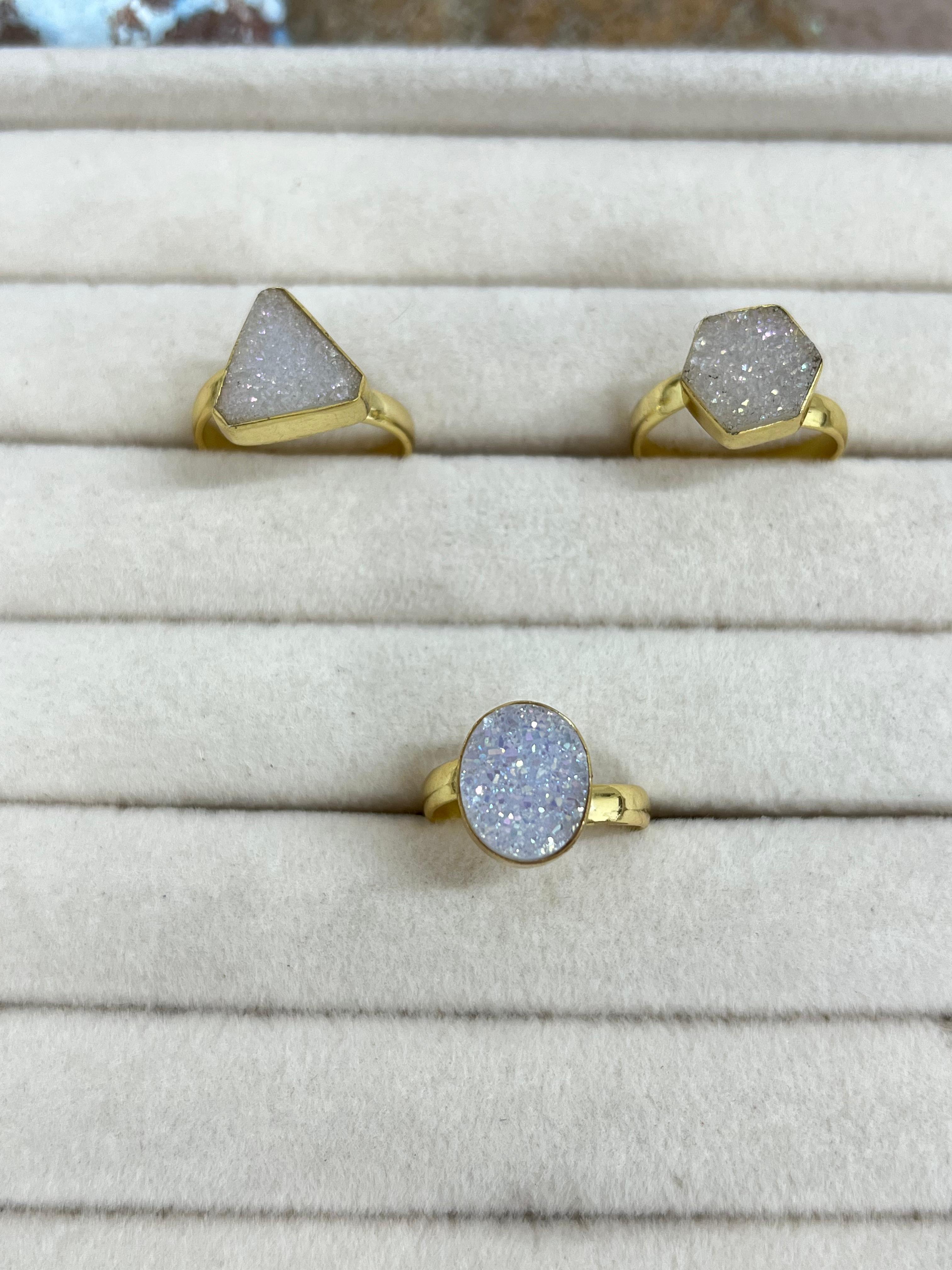 “The Boho Collection” Natural White Druzy Adjustable Ring