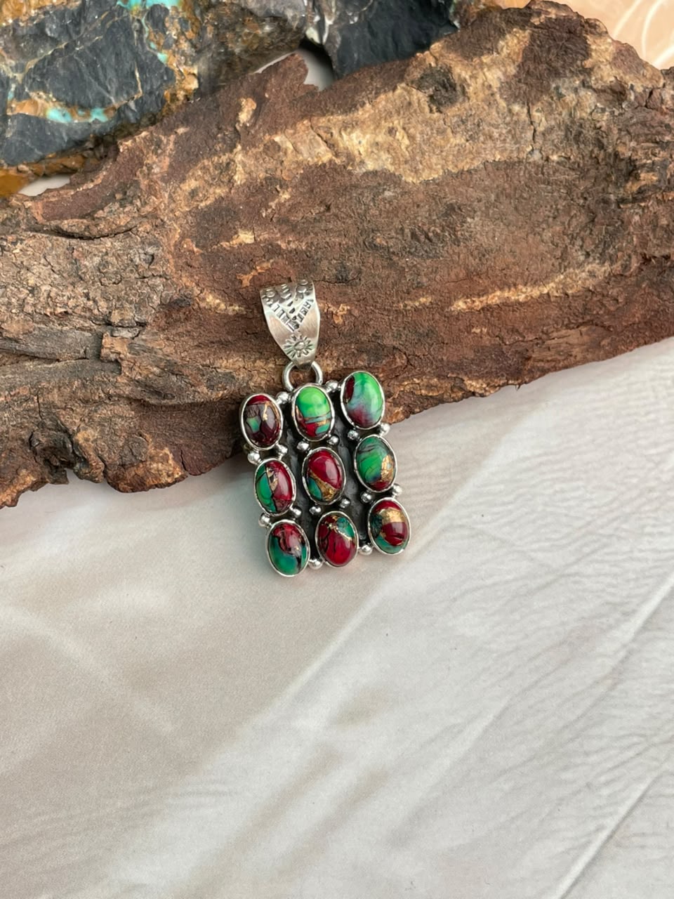 Handmade Sterling Silver Christmas Dahlia Collection: Bar Pendant Signed Nizhoni