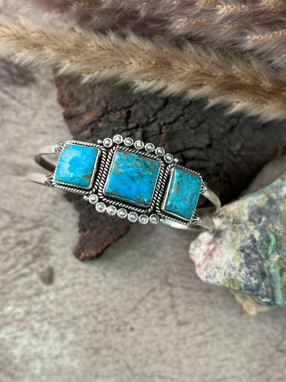 Handmade Sterling Silver Ithaca Peak Turquoise Cuff Bracelet Signed Nizhoni
