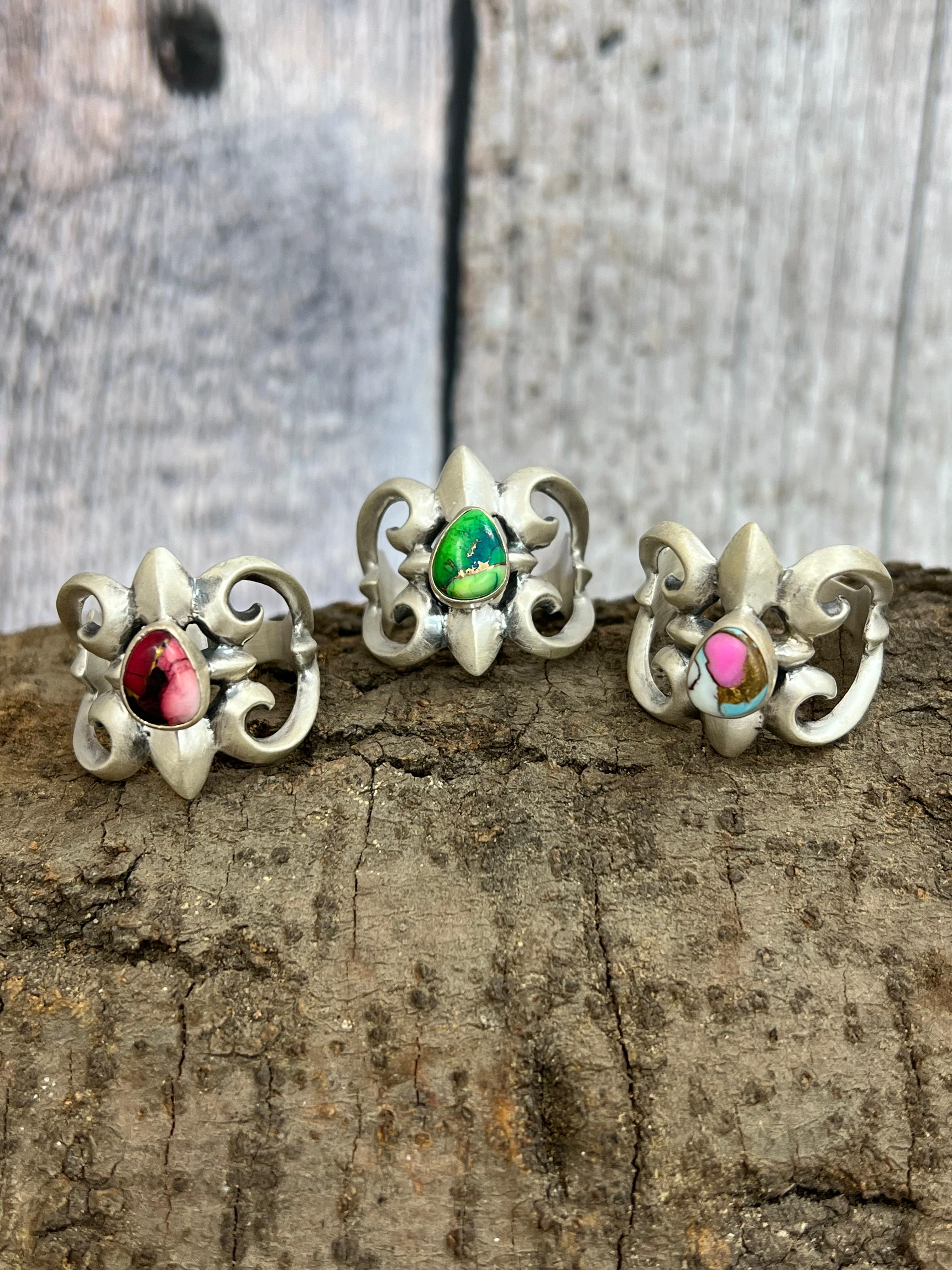 Handmade Sterling Silver Multi Stone Adjustable Ring, Signed Nizhoni (2)