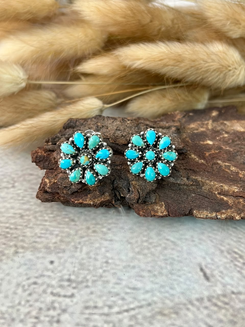 Handmade Sterling Silver Kingman Turquoise Post Studs Earrings Signed Nizhoni