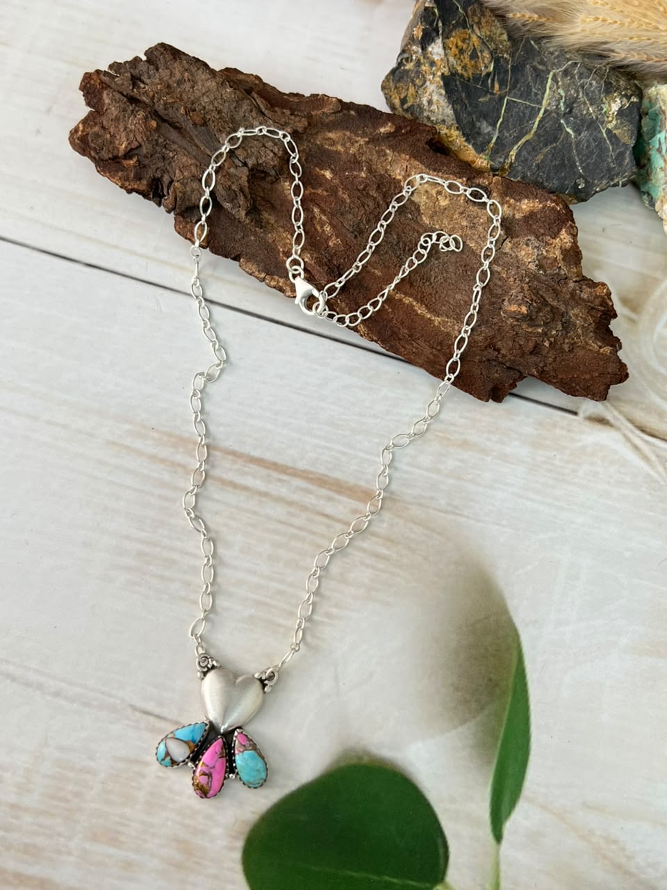 Handmade Sterling Silver Cotton Candy Heart Collection: Necklace Signed Nizhoni