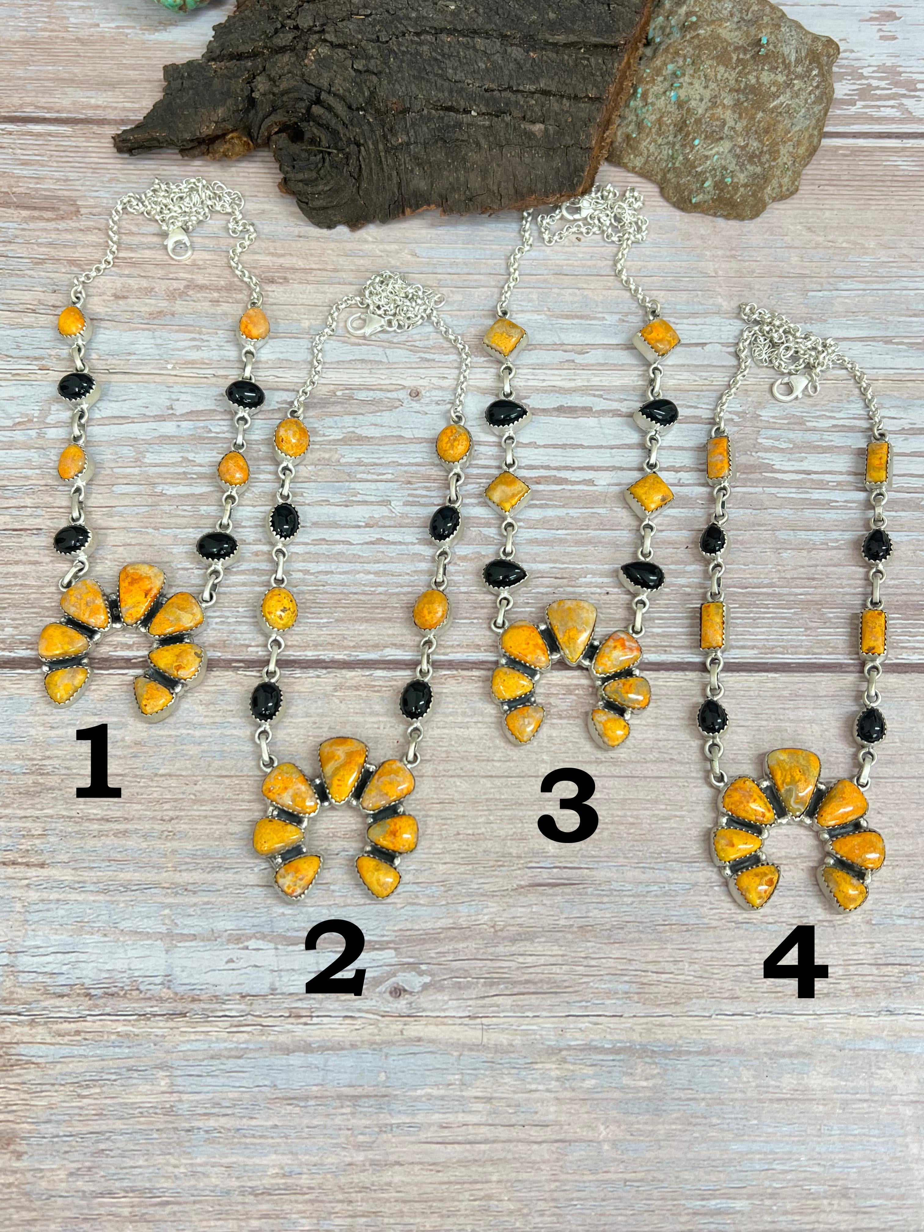 Handmade Sterling Silver Black Onyx, Bumblebee Naja Necklace Signed Nizhoni