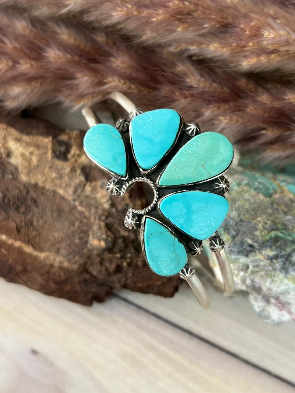 Handmade Sterling Silver Green Kingman Turquoise Collection: Naja Cuff Bracelet Signed Nizhoni
