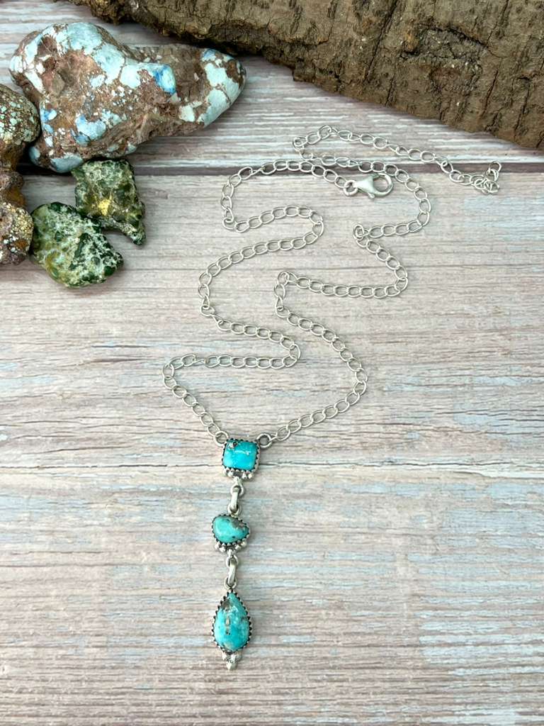 Handmade Sterling Silver White Water Turquoise Necklace with Signed Nizhoni