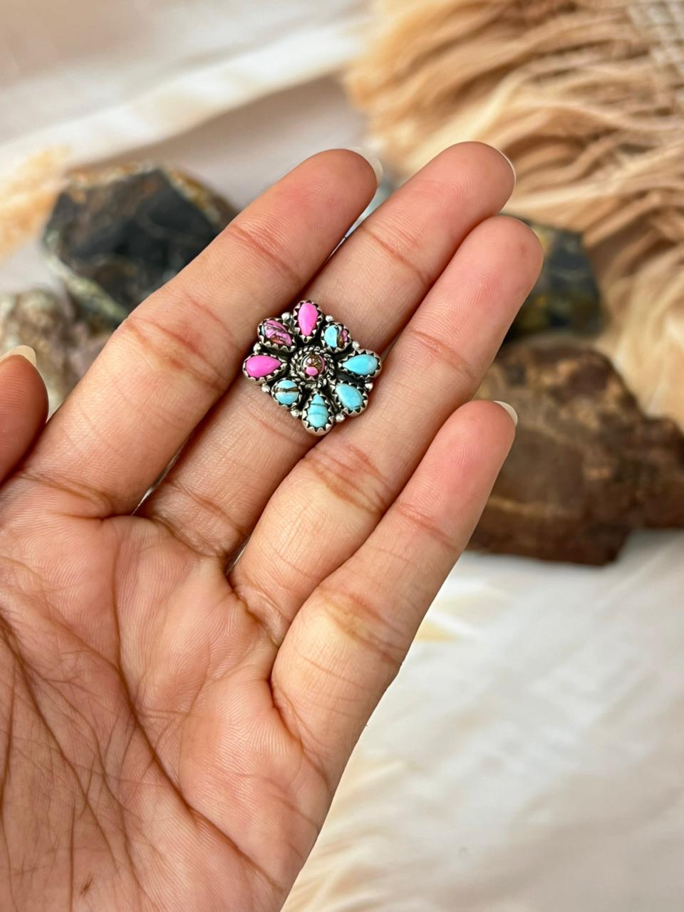 Handmade Sterling Silver Cotton Candy Adjustable Ring "Signed Nizhoni"