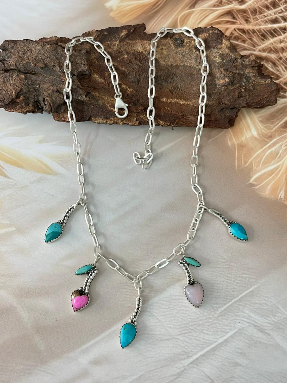 Handmade Sterling Silver Multi Stone Cherry Necklace "Signed Nizhoni"