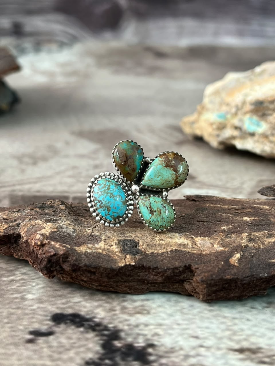 Handmade Sterling Silver Royston Turquoise Adjustable Ring Signed Nizhoni