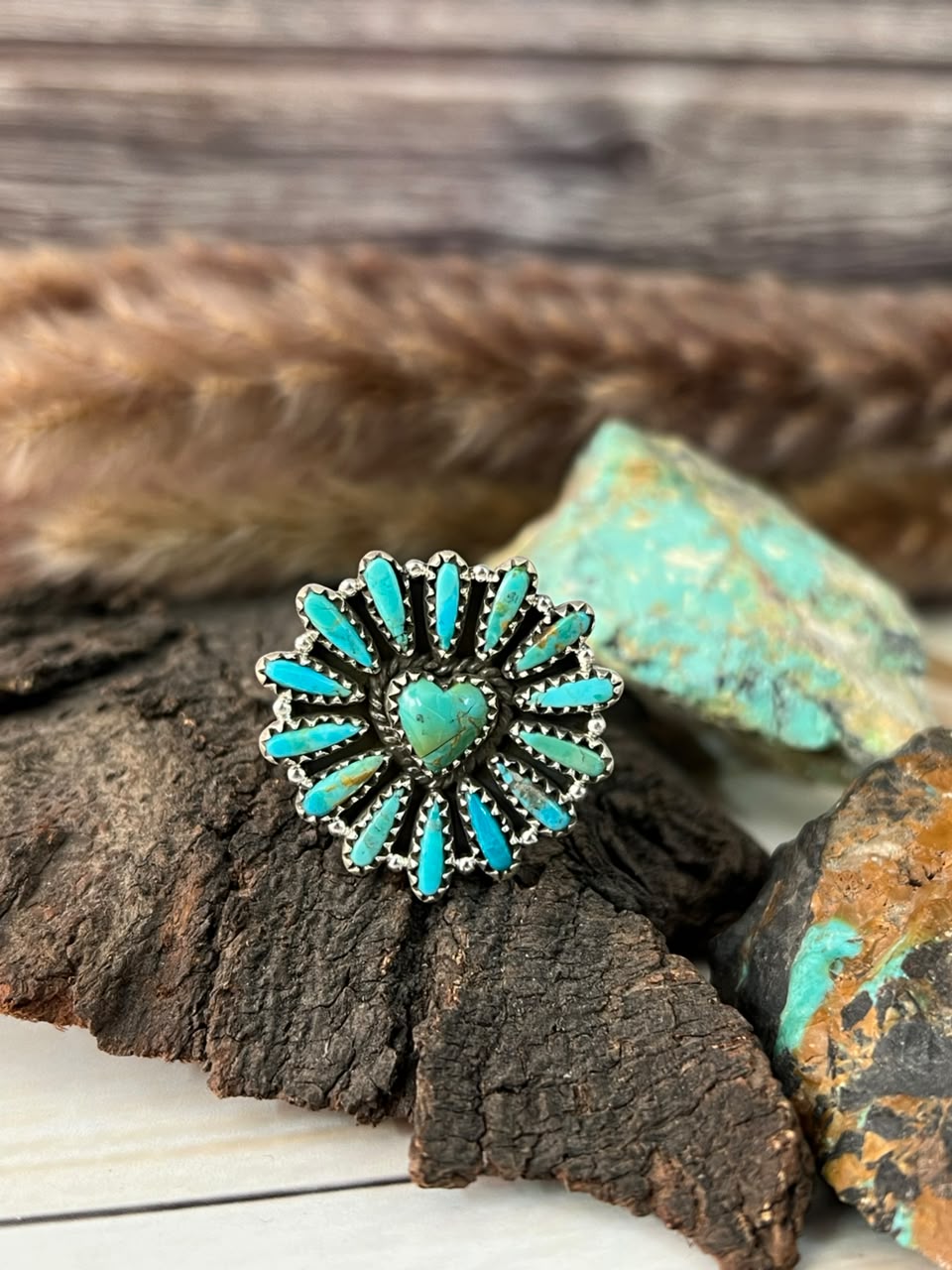 Handmade Sterling Silver Kingman Turquoise Adjustable Ring Signed Nizhoni