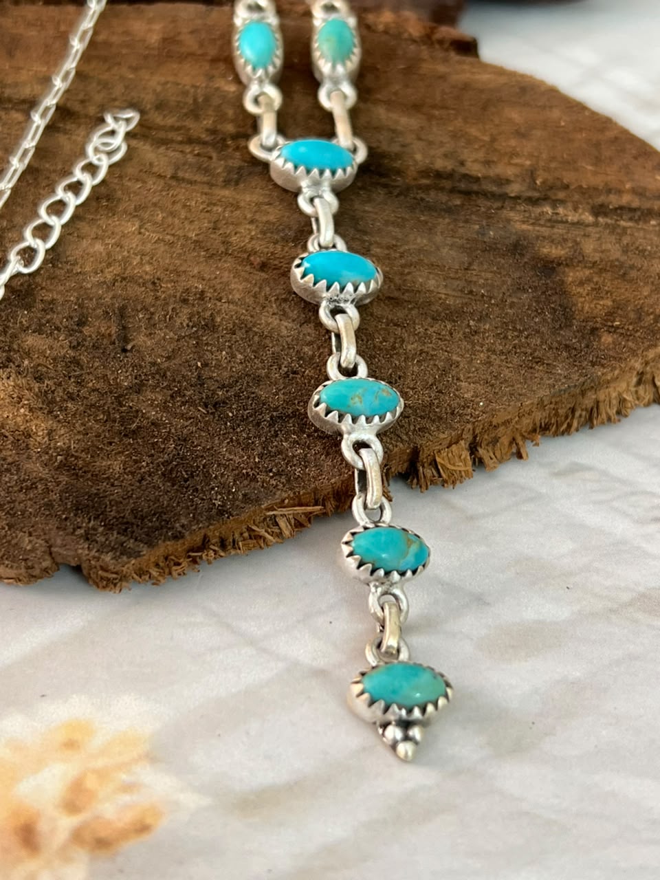 Handmade Sterling Silver Kingman Turquoise Drop Necklace Signed Nizhoni