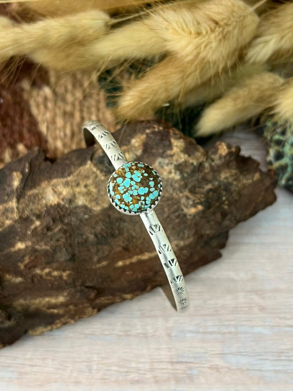 Handmade Sterling Silver Number 8 Turquoise Cuff Bracelet "Signed Nizhoni"