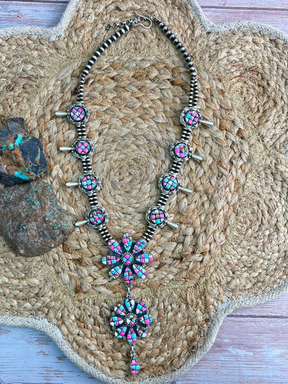 Handmade Sterling Silver Beaded Blossom Cotton Candy Necklace "Signed Nizhoni"