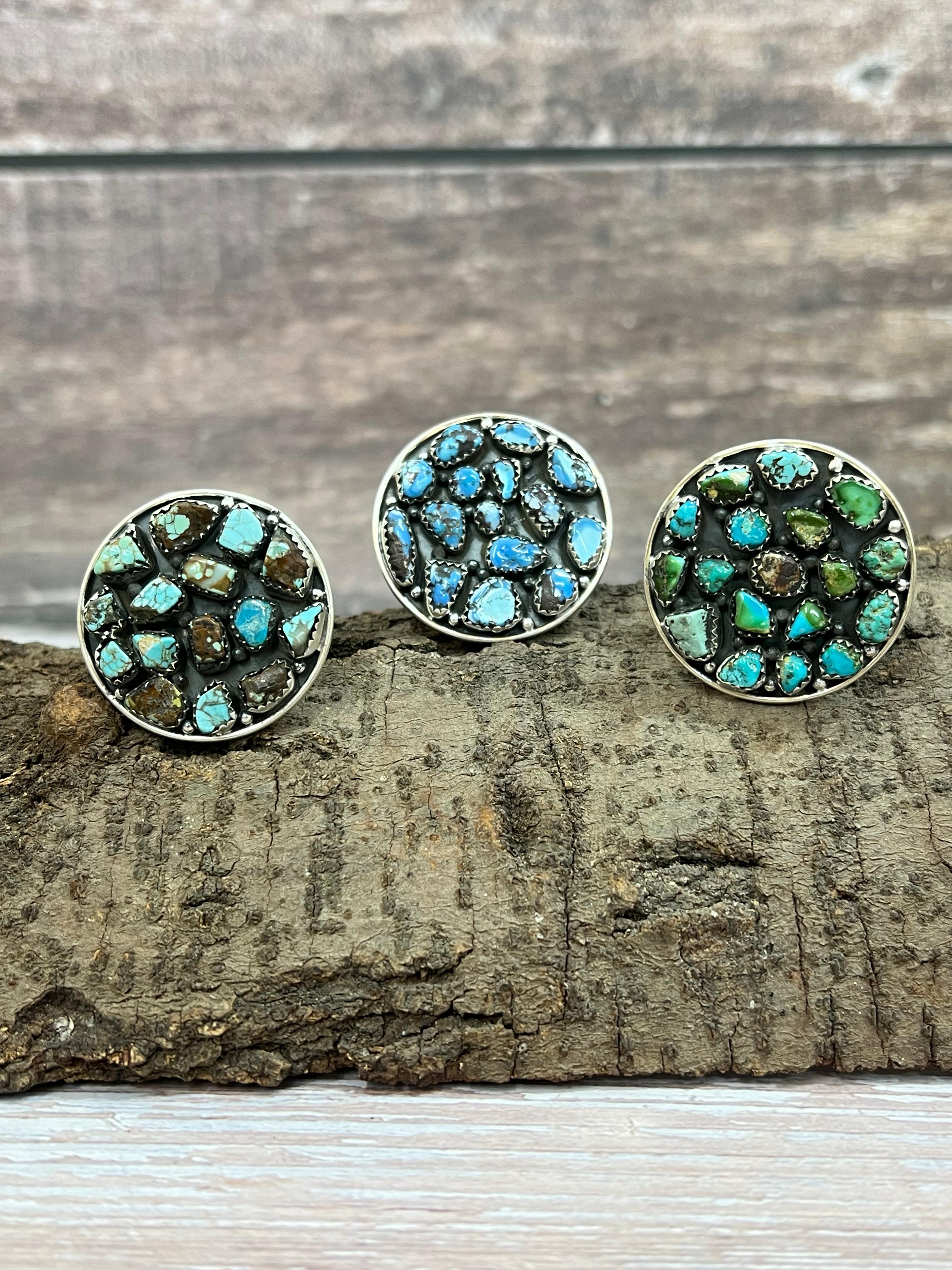 Handmade Sterling Silver Golden Hills, Number 8, Sonoran Mountain Turquoise Adjustable Ring with Signed Nizhoni