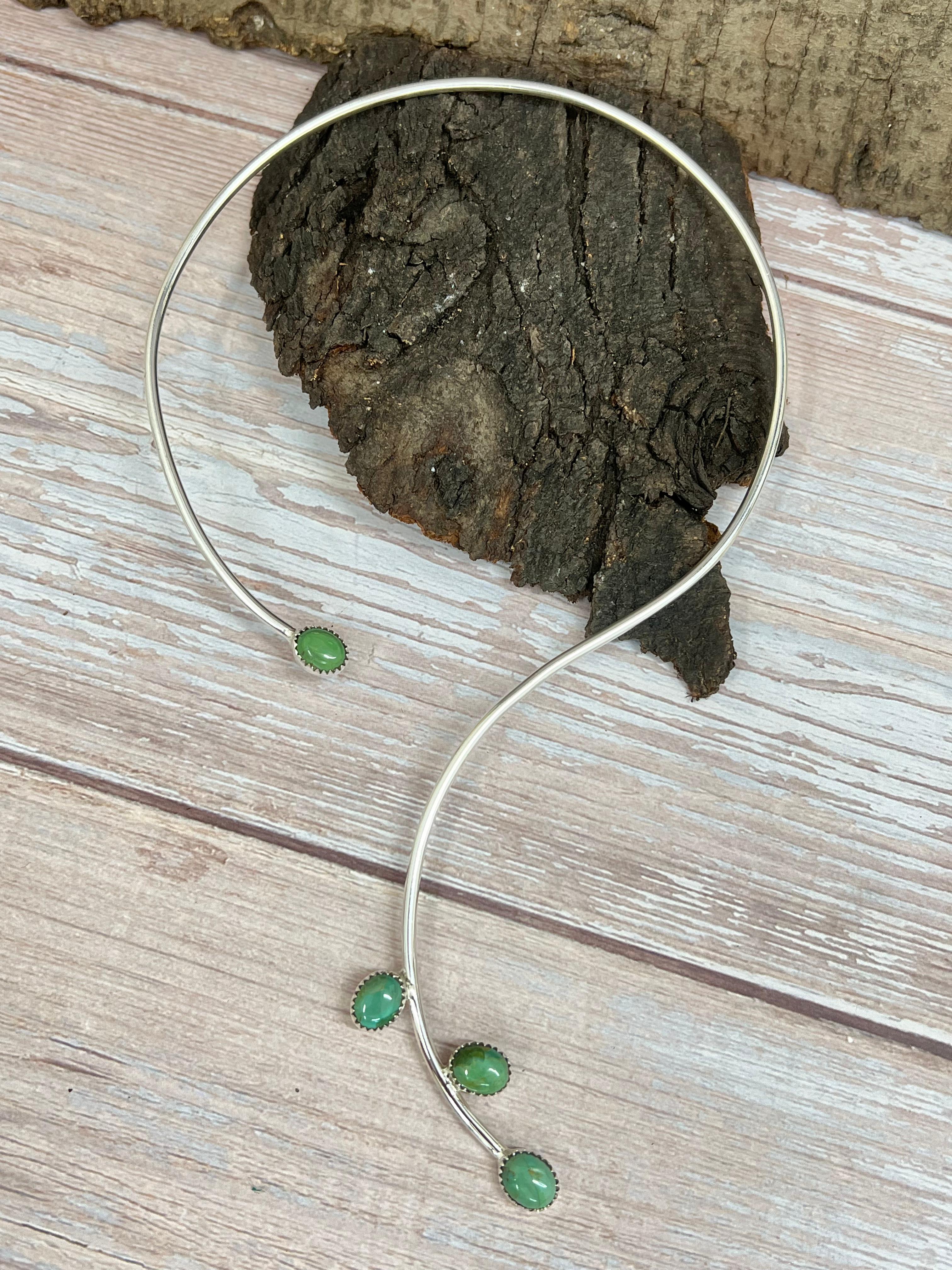 Handmade Sterling Silver Kingman Turquoise Wrap Necklace with Signed Nizhoni (8)