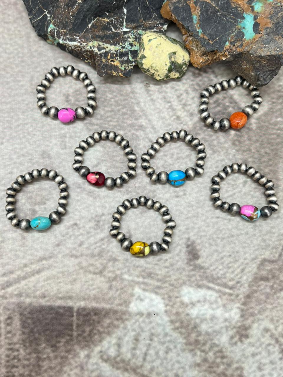 THE VENICE Handmade Sterling Silver Beaded Multi Stone Adjustable Ring "Signed Nizhoni"