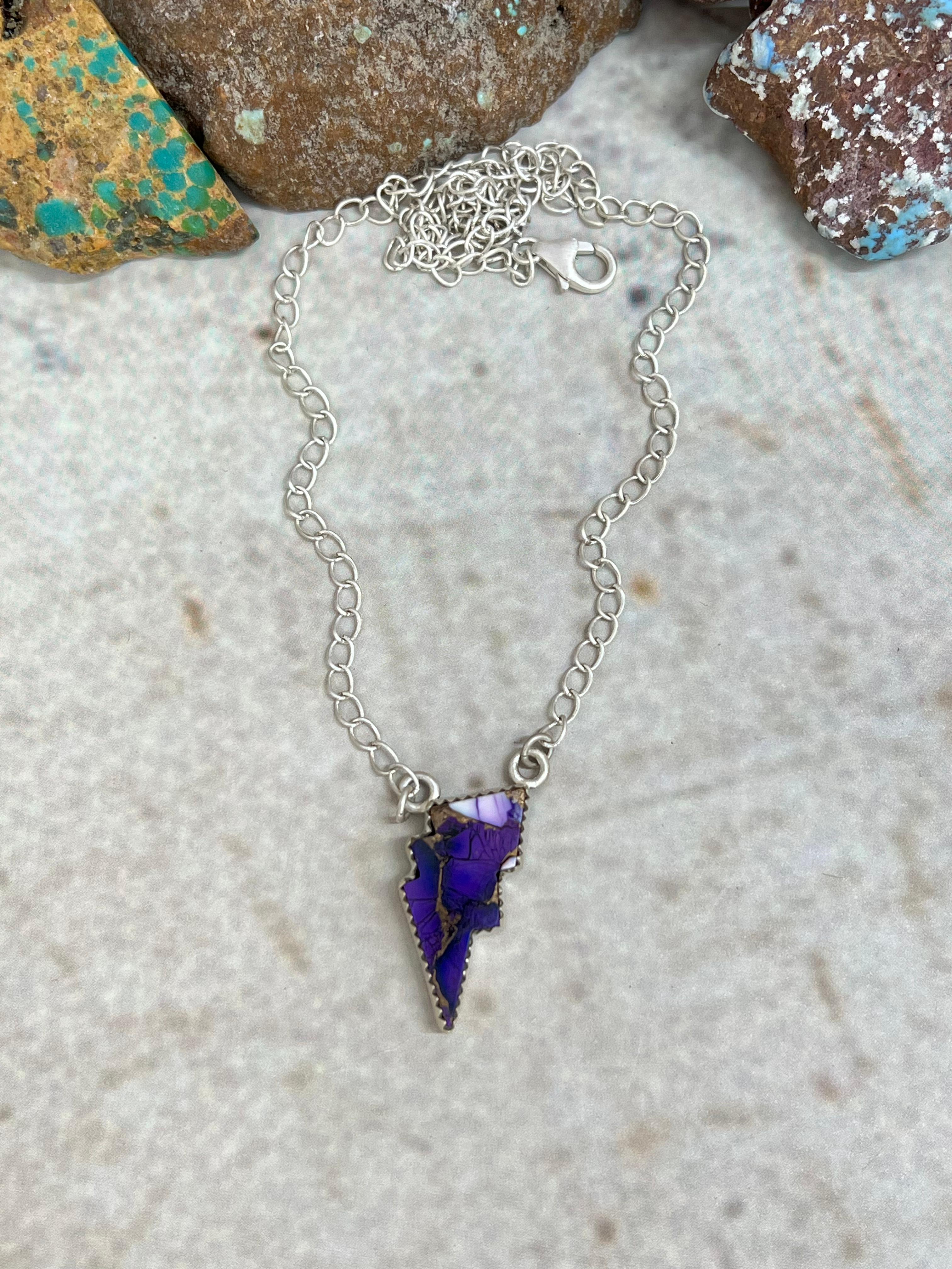 Handmade Sterling Silver Purple Ice Rose Dahlia Thunder Lightning Necklace with Signed Nizhoni (2)