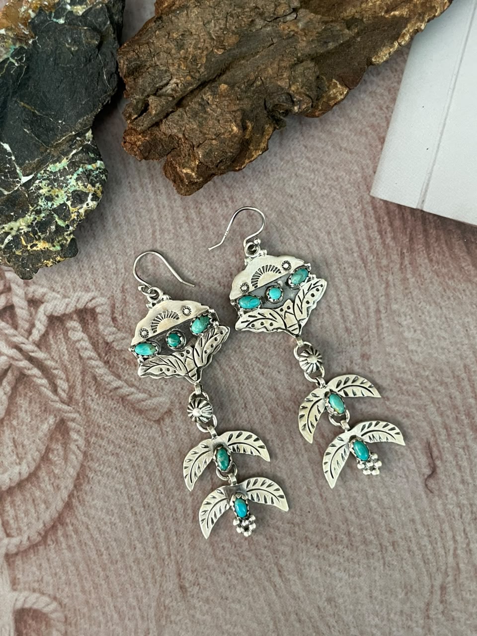 Handmade Sterling Silver Kingman Turquoise Halloween Collection: Hook Dangle Earrings Signed Nizhoni