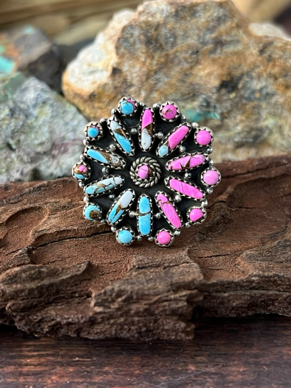 Handmade Sterling Silver Cotton Candy Adjustable Ring Signed Nizhoni