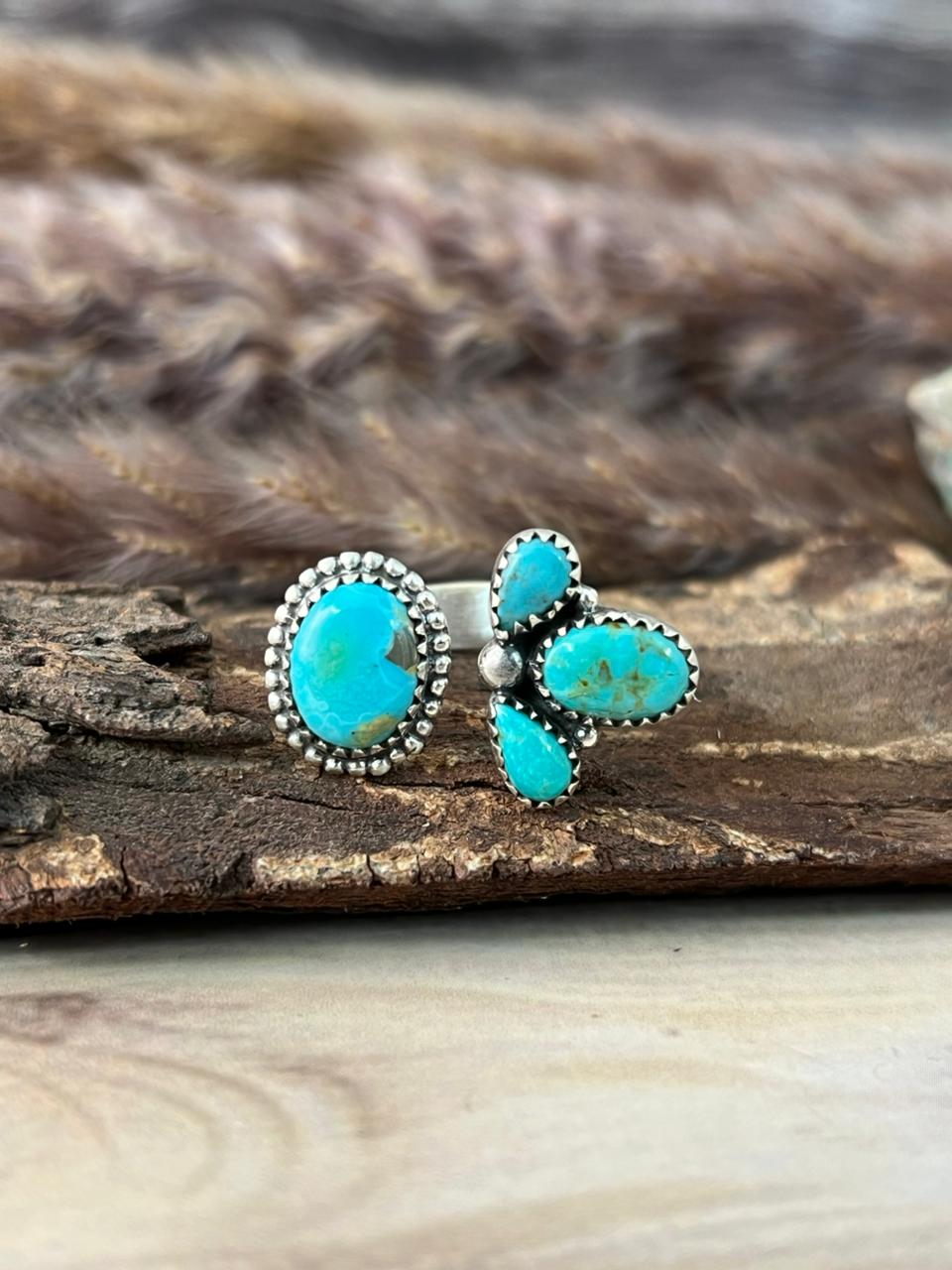 Handmade Sterling Silver Santa Maria Turquoise Adjustable Ring Signed Nizhoni