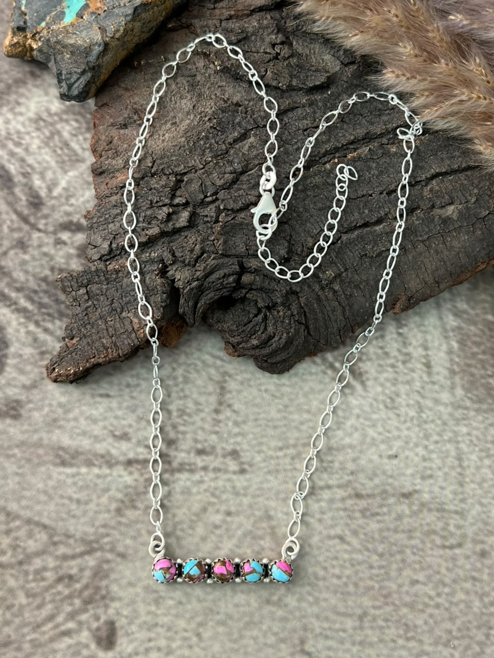 Handmade Sterling Silver Cotton Candy Necklace Signed Nizhoni