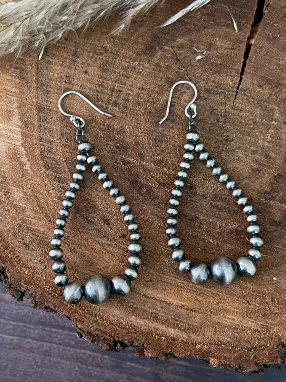 Handmade Sterling Silver Hook Dangle Beaded Earrings