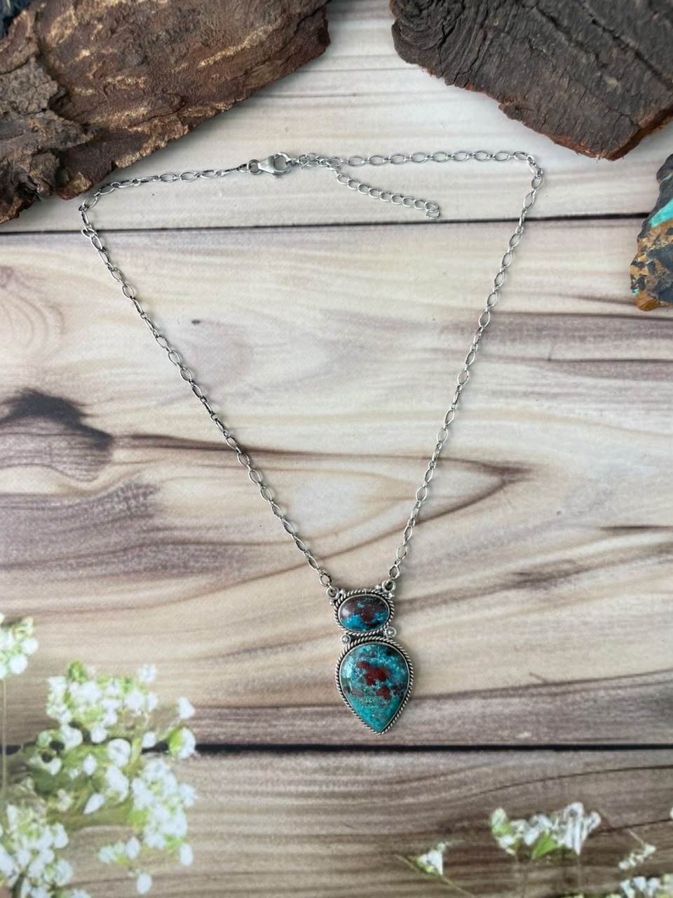 Handmade Sterling Silver Gem Silica Collection: Necklace Signed Nizhoni