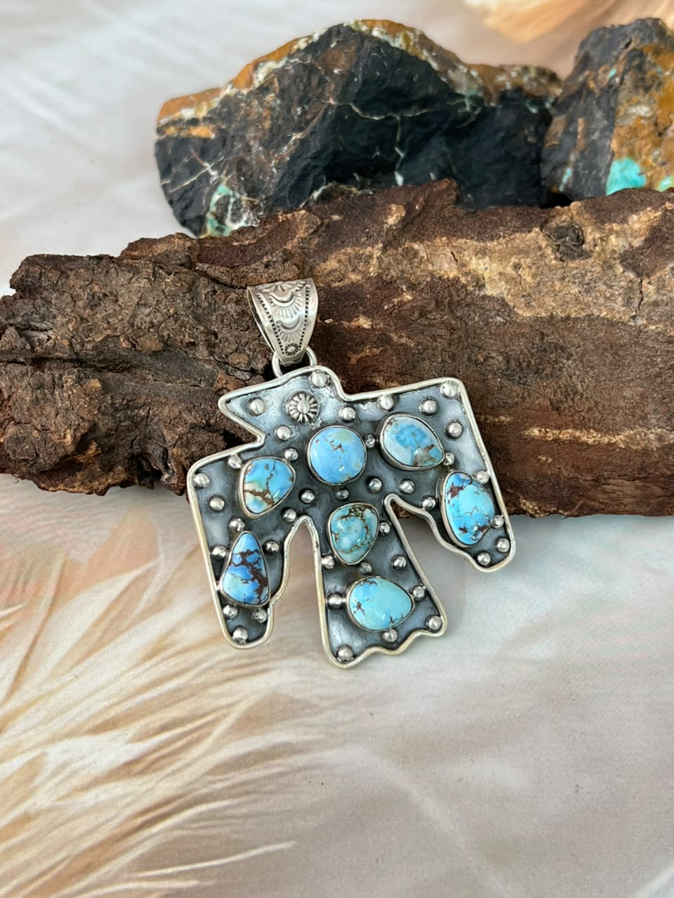 Handmade Sterling Silver Golden Hills Turquoise Pendant Signed Nizhoni