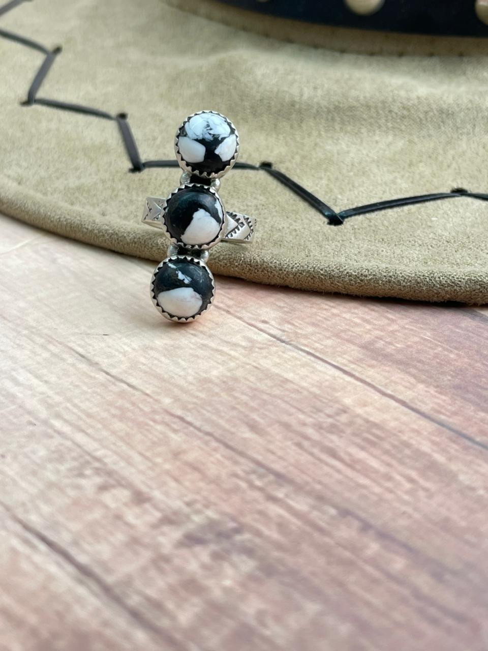 Handmade Sterling Silver White Buffalo Adjustable Ring "Signed Nizhoni"