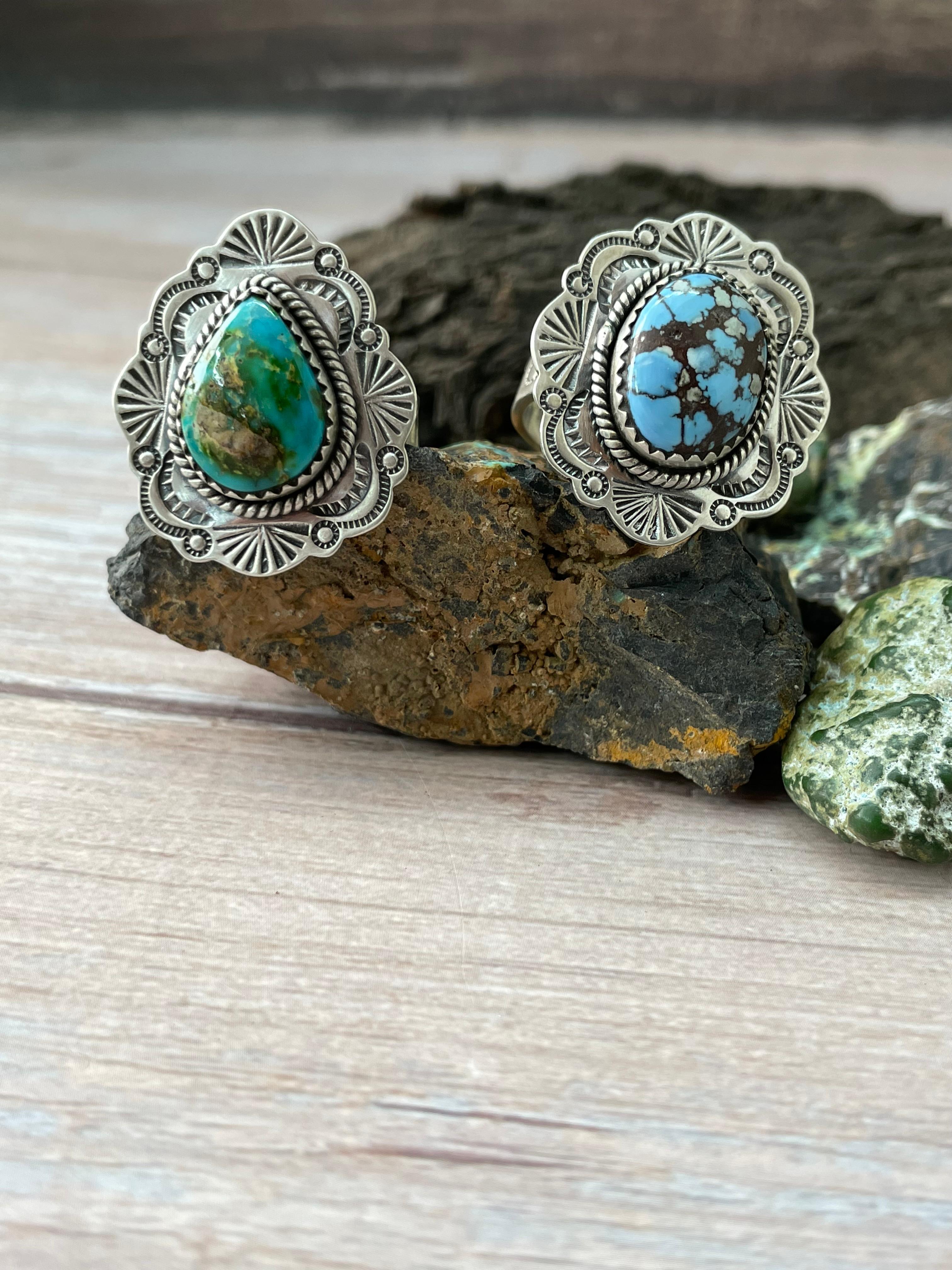 Handmade Sterling Silver Golden Hills, Sonoran Mountain Turquoise Adjustable Ring "Signed Nizhoni"