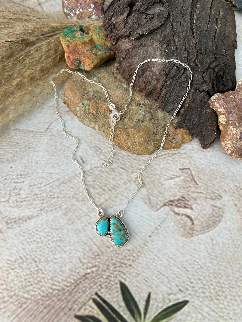 Handmade Sterling Silver Santa Maria Turquoise Necklace "Signed Nizhoni"